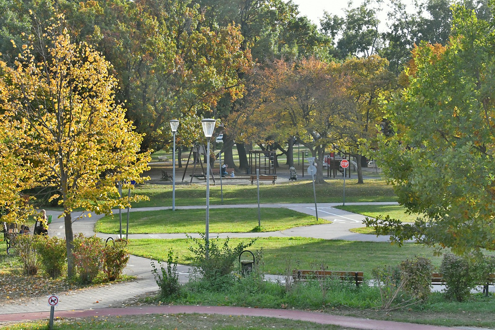 Megsimogat még az őszi napsütés a Halesz-liget fái alatt